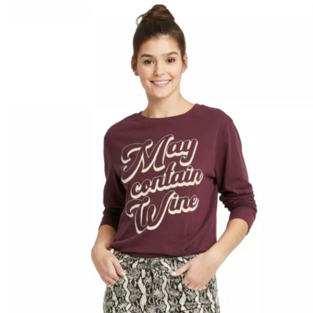 Zoe + Liv May Contain Wine Burgundy Graphic Tee